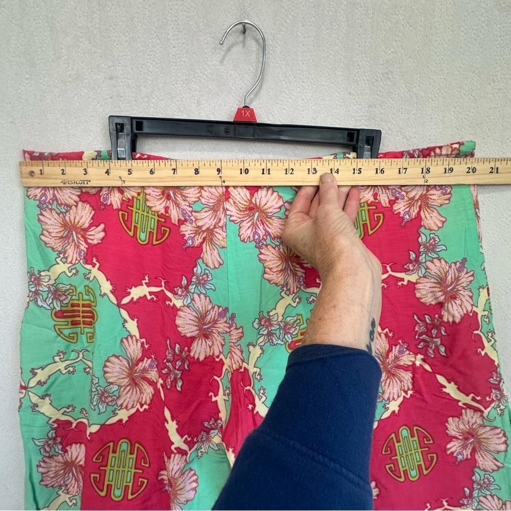 Vintage Rainbow Jo Tropical Floral Pink & Mint Pants Sz L Beaded Button Hawaiian - Picture 12 of 15